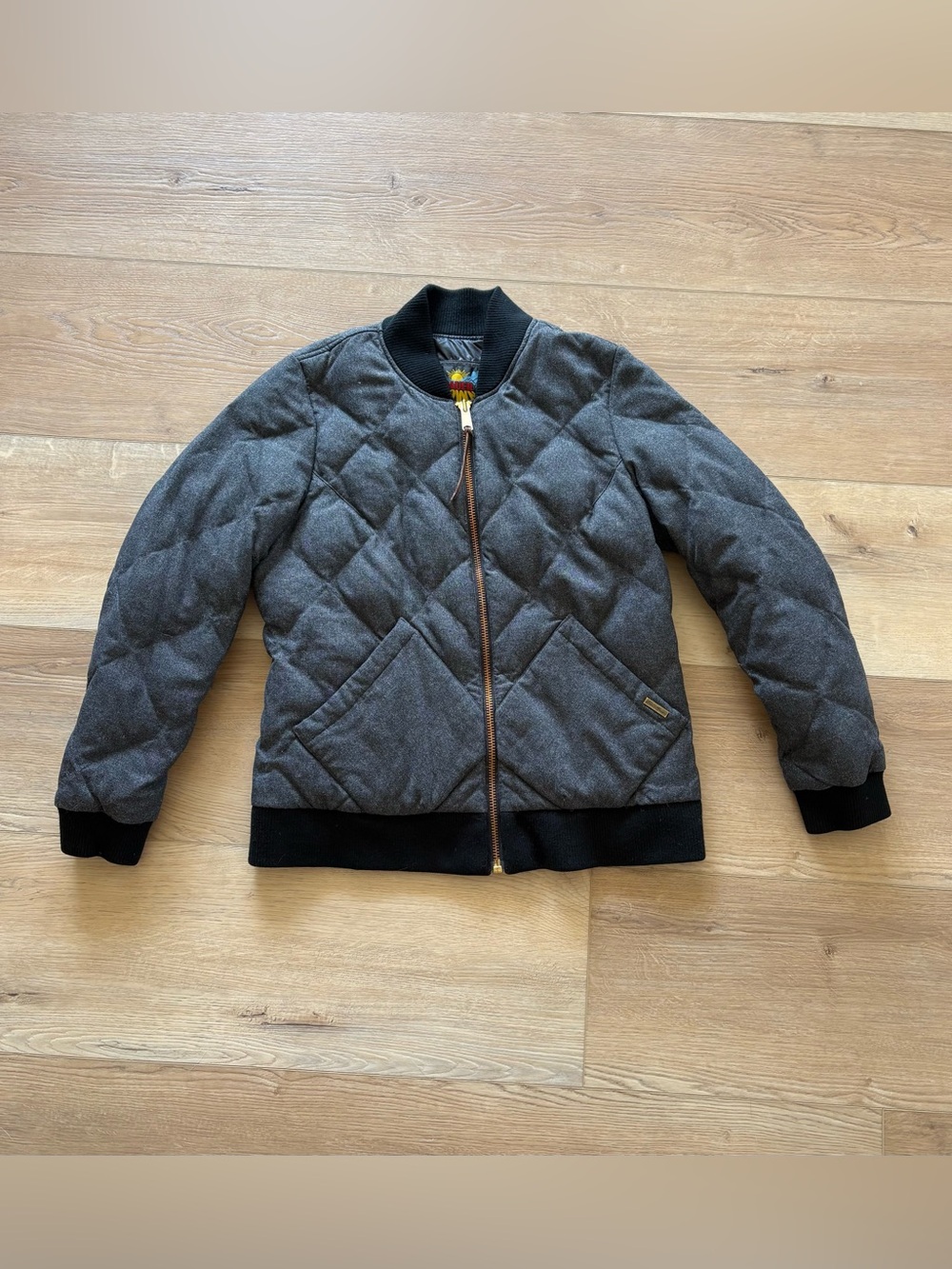 gray, quilted Eddie Bauer down, skyliner jacket, size large.  EUC